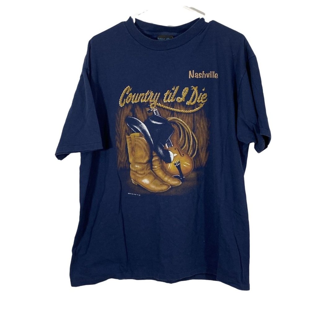 Country Til & Die Nashville Robert Allan Sportswear Mens Blue Short Sleeves XL